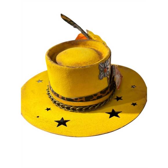NEW ART BY AMY LABBE women's cut out fedora hat in yellow star - Picture 3 of 3